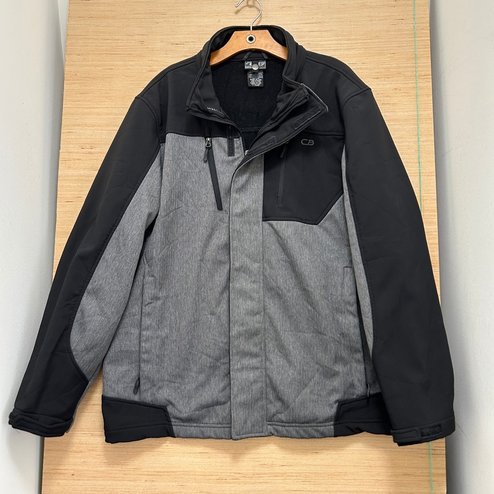 CB Sports Mens Softshell Jacket Black Grey Fleece Lined Full Zip Size XL